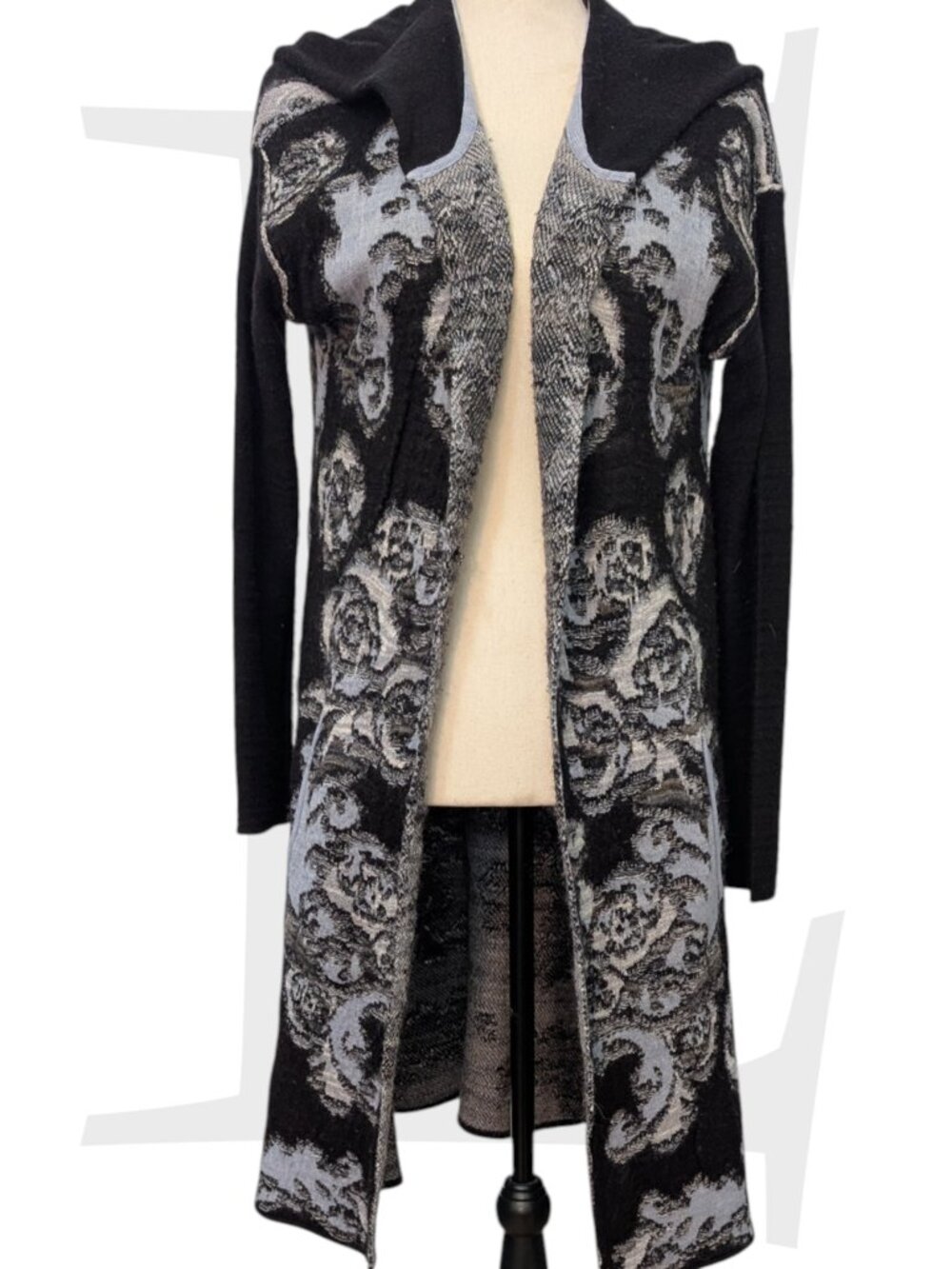 Free People After The Storm Black/Light Blue/White Duster Hooded Coatigan